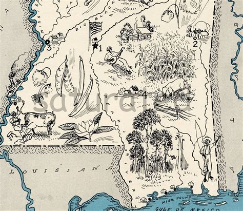 Mississippi Map 1931 Original Vintage Picture Map Antique