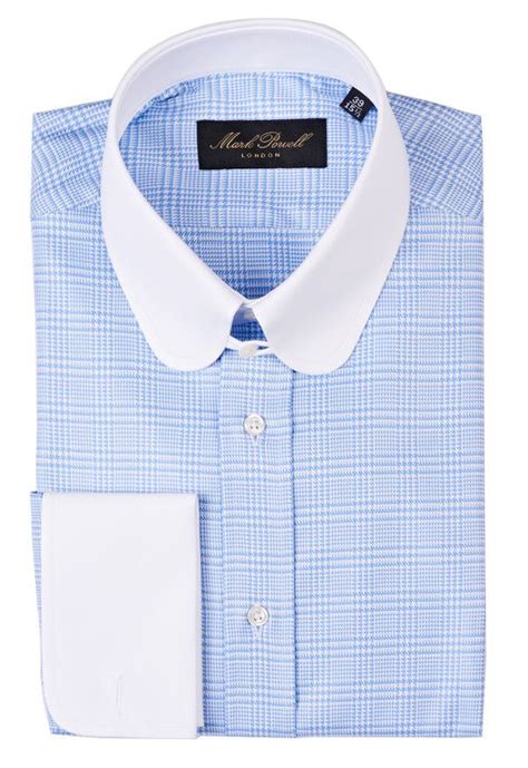 Round Tab Collar Shirt Bold Checked Bluewhite Mark Powell Mens Shirt Dress Collar Shirts