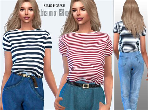 Sims Houses Womens Short Sleeve Striped T Shirt
