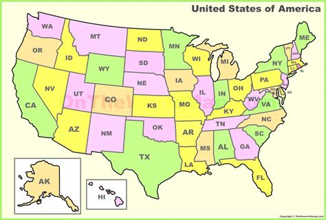Us Map With State Abbreviations And Names Usa For All Maps Word In Us