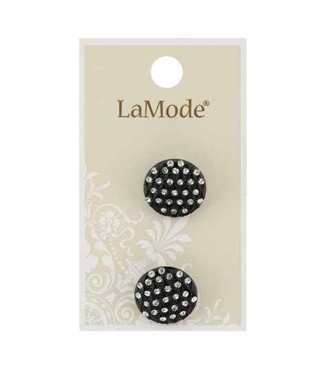 La Mode 2 Pk 18 Mm Black Shank Buttons With Clear Rhinestones Joann