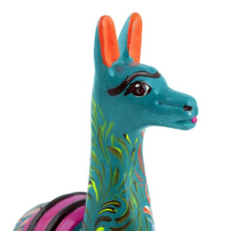 Hand Painted Llama Sculpture In Turquoise 5 Inch From Peru Floral