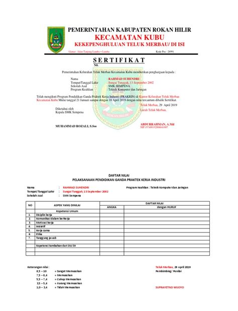 Sertifikat Magang Smk Pdf