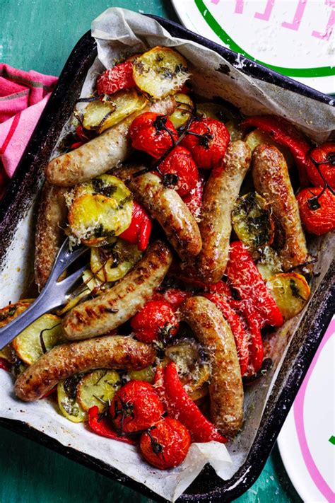 Tray Baked Spicy Sausages Potato And Tomato Recipe Recipe Better