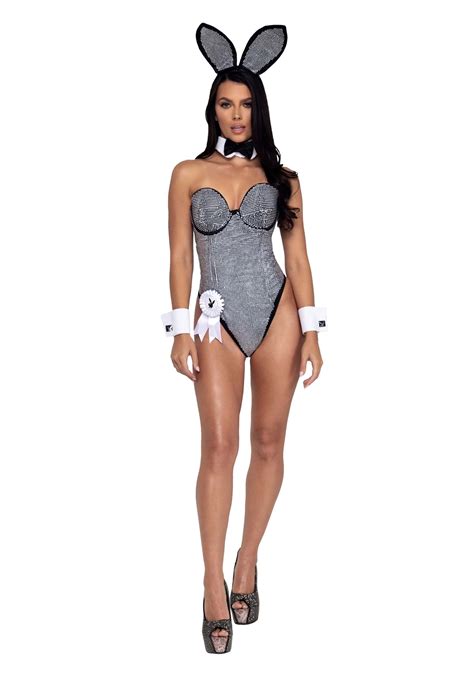 Playboy Women S Sexy Black And Silver Rhinestone Bunny Costume