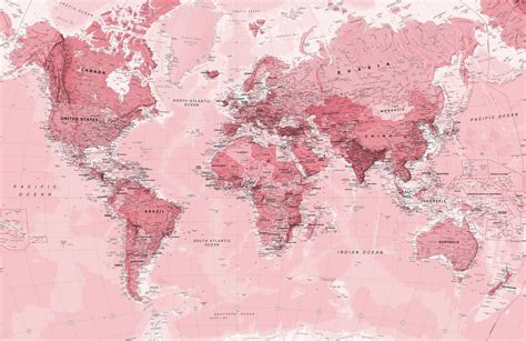 Pink World Map Wallpaper Mural Hovia Uk World Map Wallpaper Map