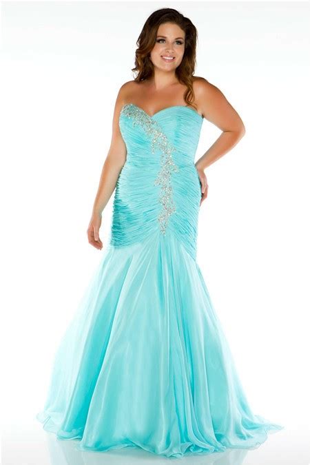 Elegant Mermaid Sweetheart Long Aqua Blue Chiffon Beaded Plus Size Prom