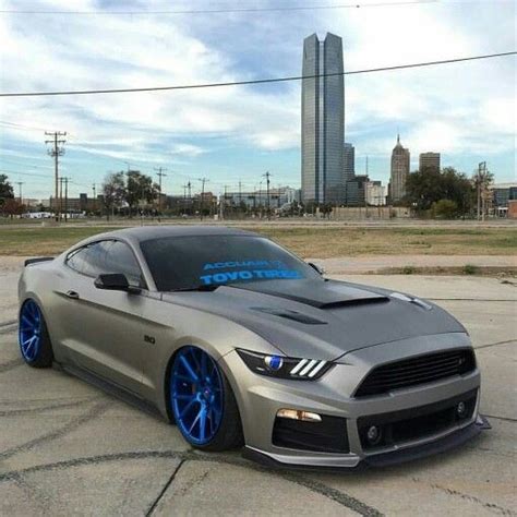 Slate Gray Mustang Gt 50 With Chrome Blue Wheels Sports