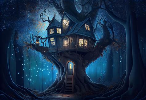 Premium Ai Image Magical Fantasy Fairy Tale Scenery Of Tree House At