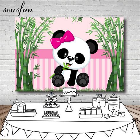 Sensfun Pink Green Theme Panda Bamboo Photography Backdrop For Photo