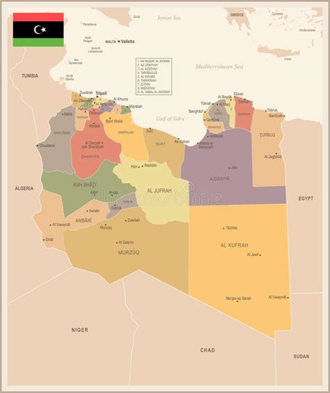 Mapa De Libia Ejemplo Detallado Del Vector Del Vintage Stock de ilustración Ilustración de