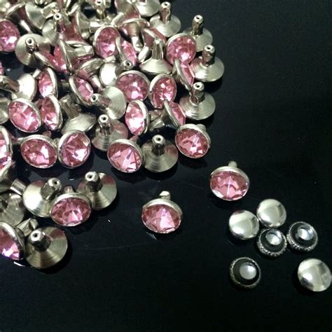 New Coming 100sets 8mm Light Rose Pink Cz Acrylic Crystals Rhinestone Rivets Rapid Silver