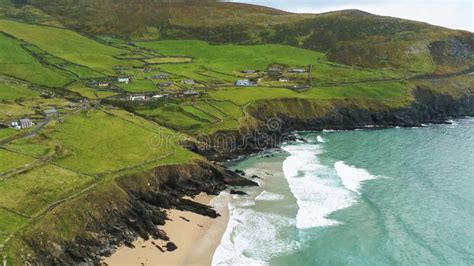 Aerial View Over Turquoise Ocean Water At The Irish West Coast Stock