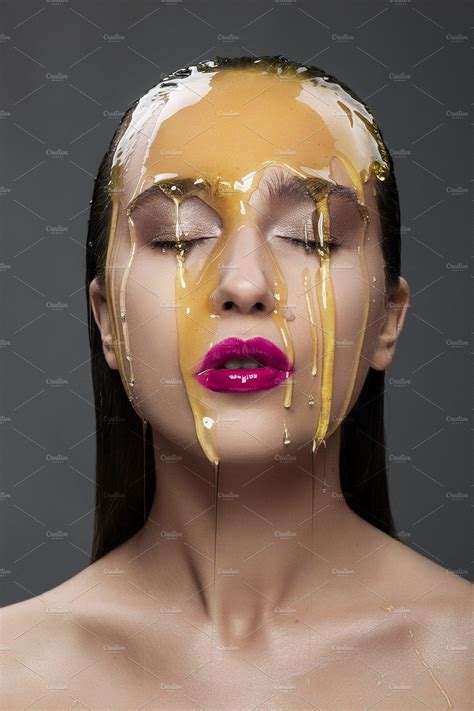 Woman With A Honey On Her Face By Slava Samoilenko On Creativemarket