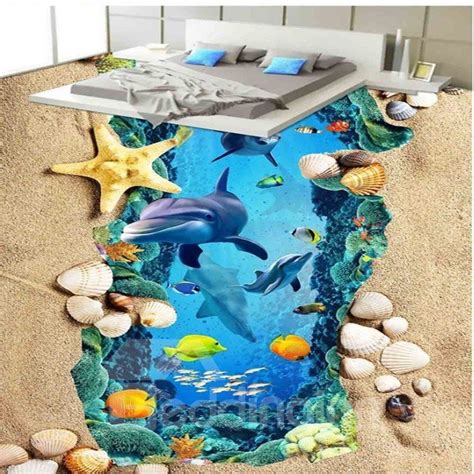 Wonderful Dolphin In The Sea And Beach Scenery Wallpaper Waterproof 3d