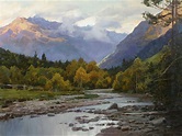 Aleksandr Babich, Russian Painter Evening | Mountain landscape painting ...