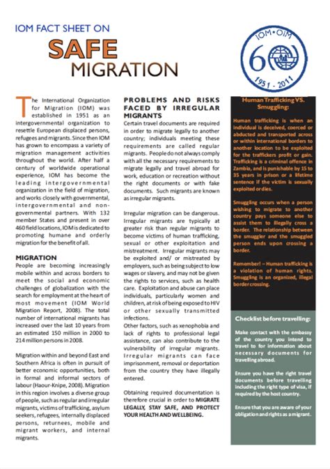 iom zambia factsheet on safe migration iom south africa