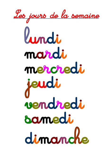 Les Jours De La Semaine En Maternelle Et élémentaire Basic French Words