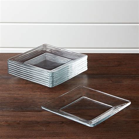 Tempo Square Glass Appetizer Plates Set Of 8 Crate And Barrel