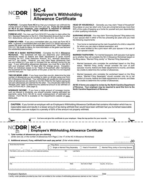 North Carolina Employee Withholding Form 2022
