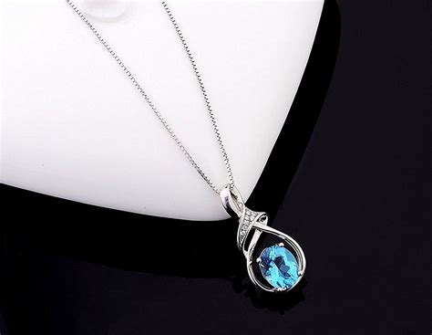 Sterling Silver And Swiss Blue Natural Topaz Gemstone Pendant Necklace