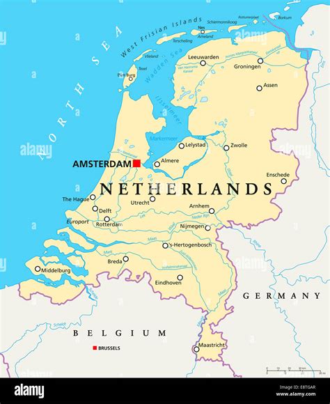 Niederlande Politische Karte Mit Hauptstadt Amsterdam Landesgrenzen
