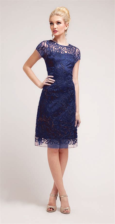 Semi Formal Knee Length Lace Navy Blue Dress Short Sleeve Helpful Info Lace Burgundy Dress