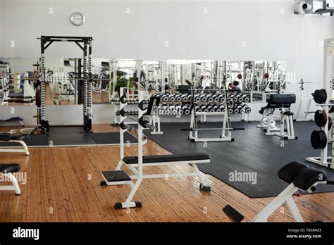 Gym Interior With Equipment Modern Fitness Center With Training