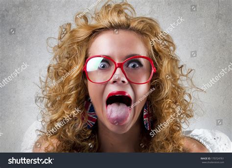 Beautiful Woman Shows Her Tongue Stock Photo Edit Now 170724761