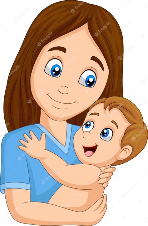 Madre Feliz De Dibujos Animados Abrazando A Su Bebé