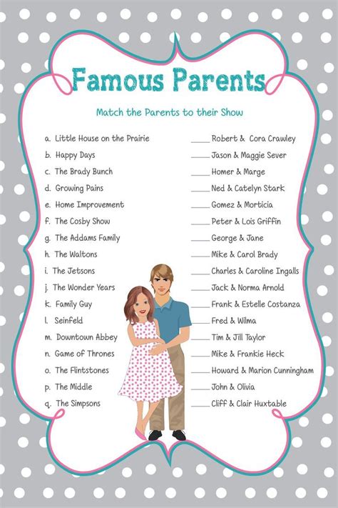 Baby Shower Games Famous Parents This Bridal Shower Game Features