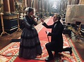 Jenna Coleman and Laurence Fox (Lord Palmerston) having fun on set ...
