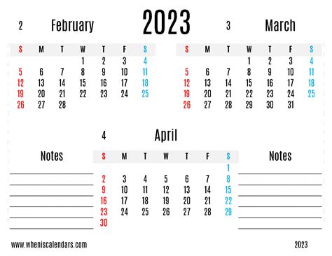 Free February March April 2023 Calendar Printable Pdf In Landscape