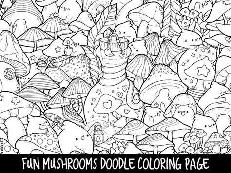 What's included in this junk journal kit: Mushrooms Doodle Coloring Page Printable Cute/Kawaii | Etsy