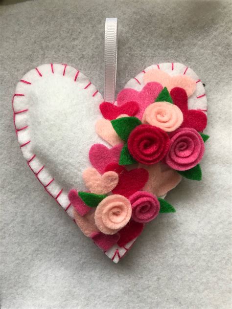 Valentines Felt Heart Ornament Valentines Day Ready To Ship Etsy