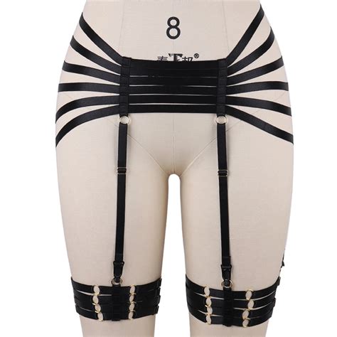 Bdoycage Garter Belt Thigh High Waist Bondage Stocking Suspender Garter Black Elastic Adjust