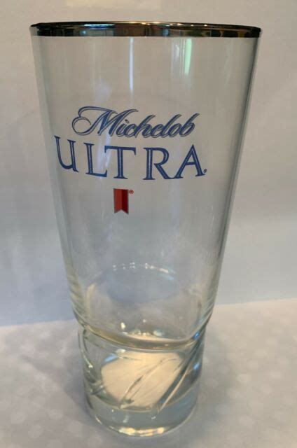 Michelob Ultra Beer Glass M Logo 1 16 Oz Glass Silver Rim New