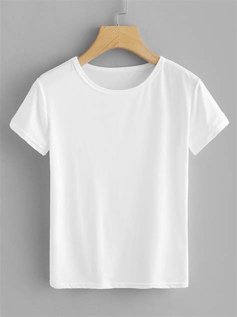 White Round Neck Basic Tee Romwe Chemise Design De T Shirt Mode