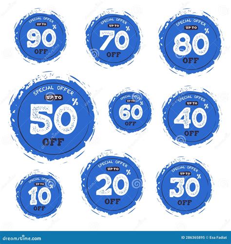 Set Of Blue Sale Stickers With Different Percentages Sale Stickers