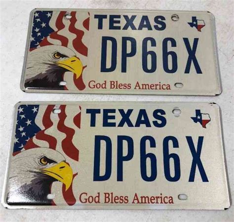Rare Pair Texas God Bless America Eagle License