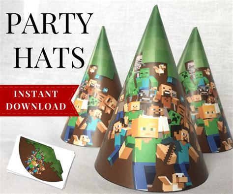 Printable Minecraft Party Hats Minecraft Birthday Party Supplies