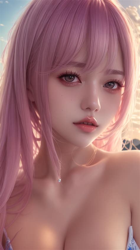 Wallpaper Ai Art Boobs Lips Women Pink Hair Vertical Looking At Viewer Asian 896x1600