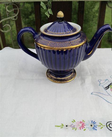 Elegant Hall Cobalt Blue 24k Gold Trim Teapot 6 Cup 083 China Patterns