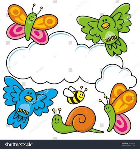 Spring Scene Baby Animal Cartoons Butterflies Stock Vector 54398188