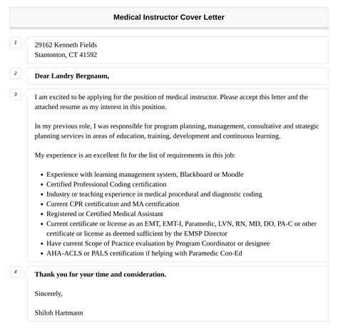 Medical Instructor Cover Letter Velvet Jobs
