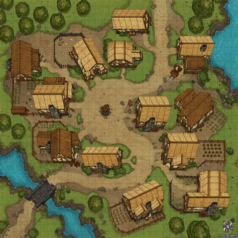 Roadside Village Battle Map 35x35 Roll20