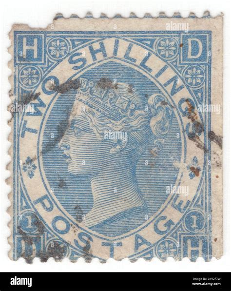 United Kingdom 1867 An 2 Shillings Blue Postage Stamp Showing