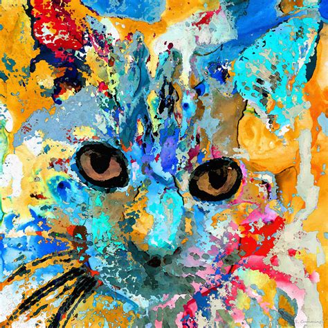 Colorful Cat Art Meow Sharon Cummings Painting By Sharon Cummings