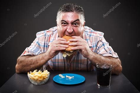 Greedy Man Eating Burger Stock Photo Xalanx