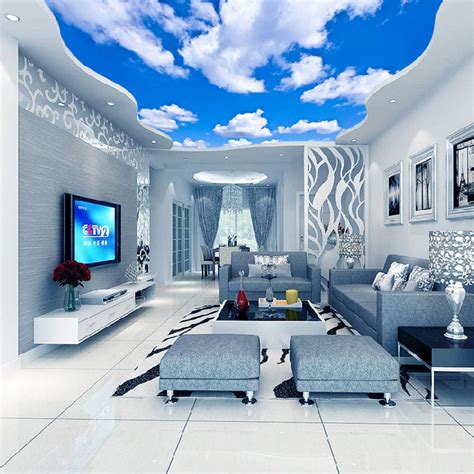 Custom Ceiling Mural Wallpaper 3d Blue Sky And White Clouds Bvm Home